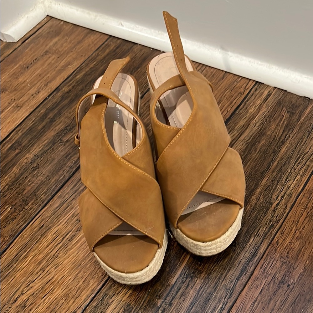 Tan wedge heels